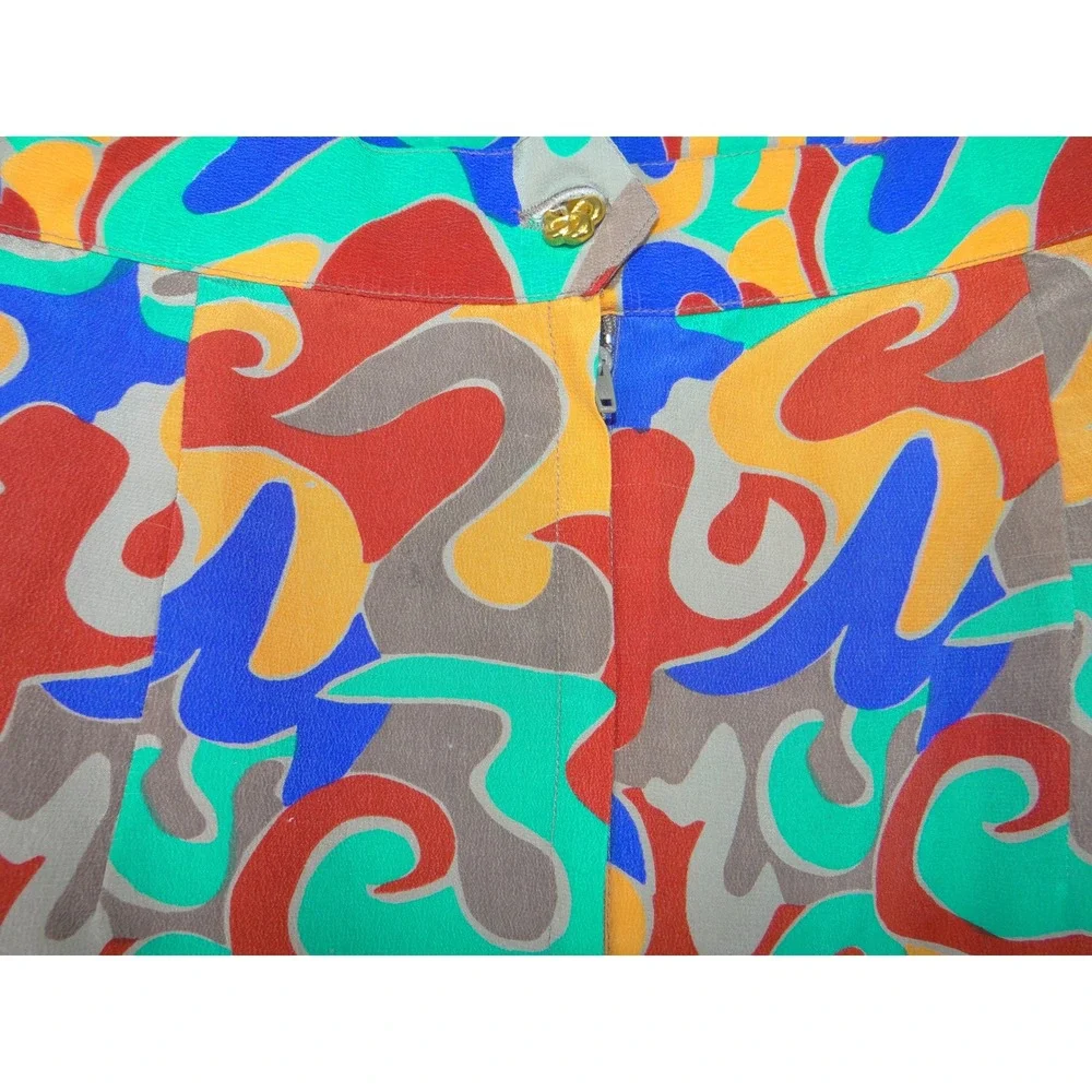 Frenchic Vintage Silk Abstract Swirl Multicolor Top & Midi Skirt Womens Medium